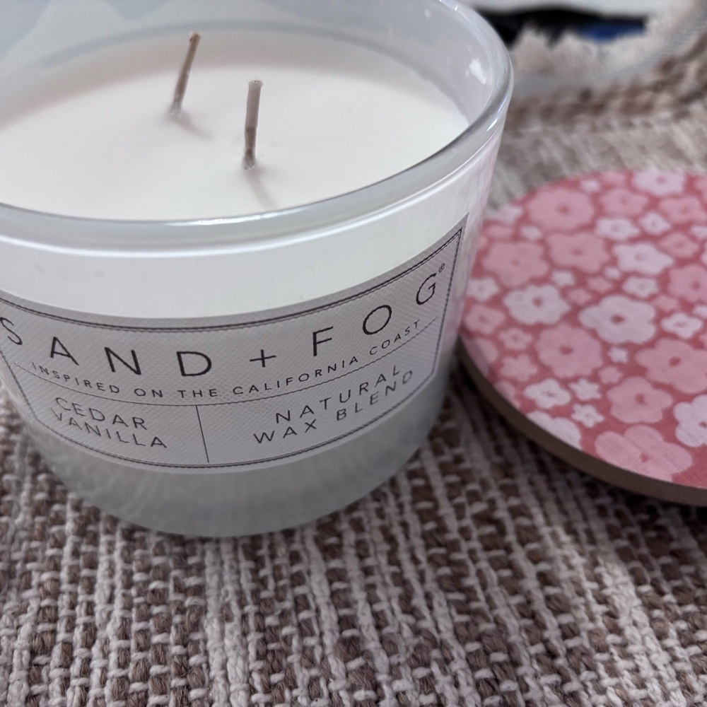 Sand + Fog Cedar Vanilla Candle with Pink Floral Lid